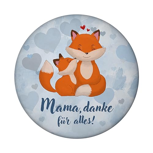 Mama, Danke für Alles Magnet rund mit niedlichem Fuchs Dekoration für Kühlschrank und als kleines Dankeschön an die Beste Mutti zu Muttertag von der Familie oder den Kindern von speecheese