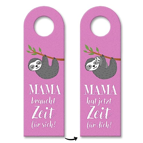 Mama braucht Zeit für sich Türhänger in rosa mit Faultier zum Muttertag, um Mama auch mal Ruhe zu gönnen als kleine Aufmerksamkeit von der ganzen Familie oder den Kindern von speecheese
