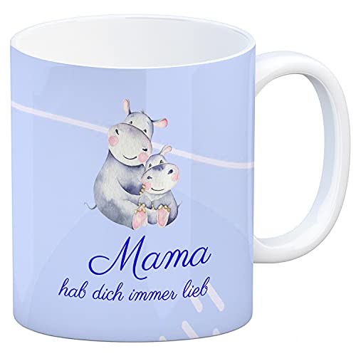 Mama hab dich immer lieb Kaffeebecher mit niedlichem Nilpferd in blau Baby Tasse Mama Mami Mutti Kaffeetasse Geschenk für Mama niedlich hübsch Babytasse Geburt Nilpferdbaby von speecheese