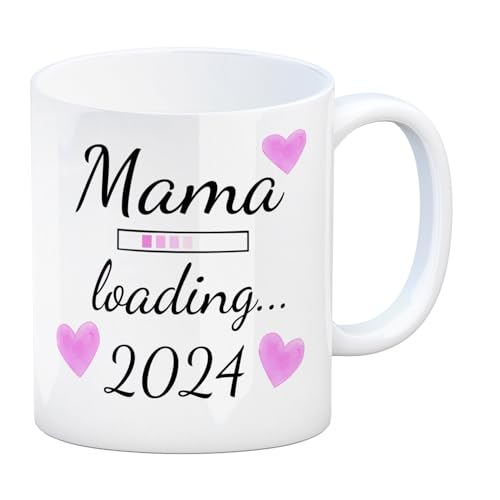 Mama loading 2024 Kaffeetasse mit Herzen für die Schwangerschaft wunderschöne Tasse für eine werdende Mama die zum Frühstück auch mal gerne einen Tee oder Kaffee trinkt von speecheese