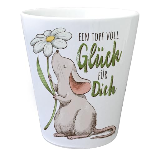 Maus Blumentopf mit Spruch EIN Topf voll Glück für Dich Süß Gezeichnete Maus Blumen Wunsch Ideal für Geburtstag Motiv von speecheese