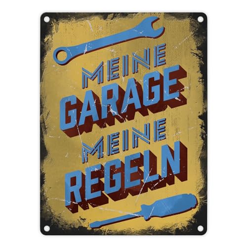 Meine Garage meine Regeln Metallschild in 15x20 cm im Used-Look Witziges Blechschild in Retrooptik Geschenk für KFZ-Mechaniker und Väter von speecheese