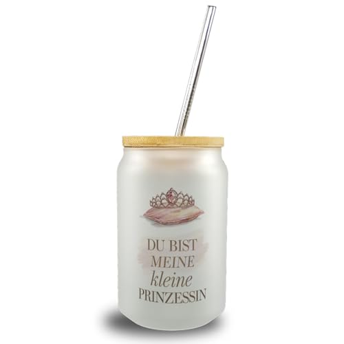 Meine kleine Prinzessin Trinkglas mit Bambusdeckel Tiara auf Kissen lustiger Glasbecher mit Spruch für Kinder von speecheese