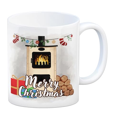 Merry Christmas Holzofen Kaffeebecher für Weihnachten frohe Weihnachten Vorfreude Weihnachtsgefühle schöne Tasse mit gemütlichem Wintermotiv für die Festtage besinnlich von speecheese