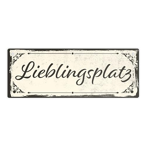 Metallschild L in 10,5x28cm mit schönem Design - Lieblingsplatz im rustikalen Stil in Braun Für den Lieblingsort im Garten oder der Terrasse wo du am besten entspannen kannst oder von speecheese