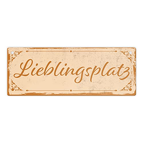 Metallschild L in 10,5x28cm mit schönem Design - Lieblingsplatz im rustikalen Stil in Orange von speecheese