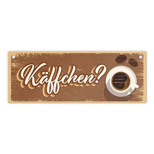 Metallschild L in 10,5x28cm mit trendigen Kaffee Motiven - Käffchen? für Kaffeetrinker ein schönes Dekoschild für leidenschaftliche Kaffeetrinker oder als stylische Dekoration für von speecheese