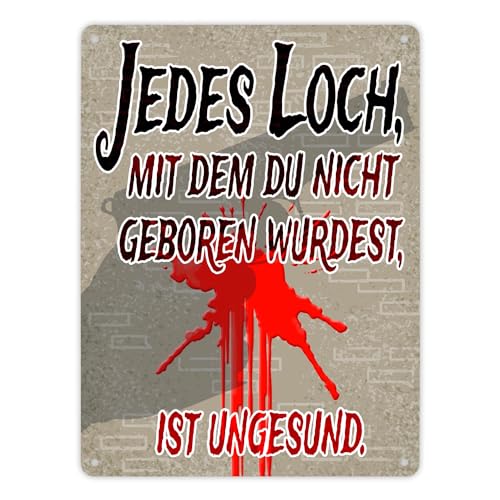 Metallschild XL in 21x28 cm Jedes Loch - Warnschild für Einbrecher bewaffneter Hausbesitzer lustiges Schild für die Hauswand zur Abschreckung von Dieben die nicht noch mehr Löcher von speecheese