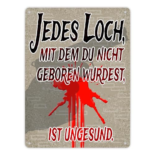 Metallschild XL in 21x28 cm Jedes Loch - Warnschild für Einbrecher bewaffneter Hausbesitzer lustiges Schild für die Hauswand zur Abschreckung von Dieben die nicht noch mehr Löcher von speecheese