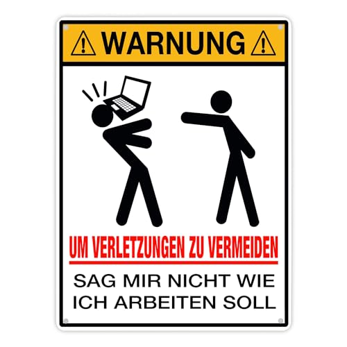 Metallschild XL in 21x28 cm Warnung am Arbeitsplatz für Arbeitnehmer Geschenk für Kollegen Warnschild zur Unfallverhütung in Büros Gefahr für Mitarbeiter Nervensäge Laptop werfen von speecheese