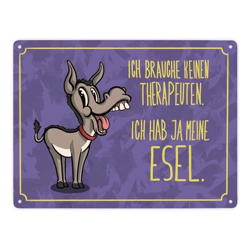 Metallschild XXL in 28x38 cm mit Esel und Spruch - Ich brauche keinen Therapeuten Lustiges Cartoon Esel Schild für Liebhaber von Therapie mit Tieren und lustigen Eseln im Comic von speecheese