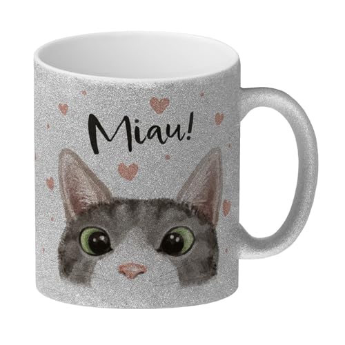 Miau Katze Glitzer-Kaffeebecher eine schöne Tasse für die Arbeit Glitzer-Kaffeebecher niedlicher Katzenbecher Kaffeetasse mit Katzenmotiv Illustration von speecheese