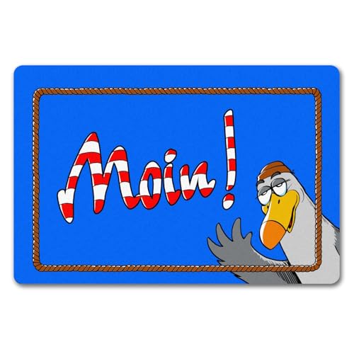 Moin Leuchtturm Fußmatte in 40x60 cm ohne Rand mit Möwe Nordsee Geschenk für Seefahrer Schiffstau Möve mit Schrift im Leuchtturm Design Geschenk für Seefahrer Seebär Fußabtreter von speecheese