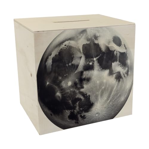 Mond Spardose aus Holz Himmelskörper Design Spardose aus Holz Satellit des Nachthimmels Astrologie-inspiriert mit Mondlicht Reflexion Krater-Detail Mond Spardose aus Holz Himmelskörper Design Spardose aus Holz Satellit des Nachthimmels Astrologie-inspiriert mit Mondlicht Reflexion Krater-Detail von speecheese