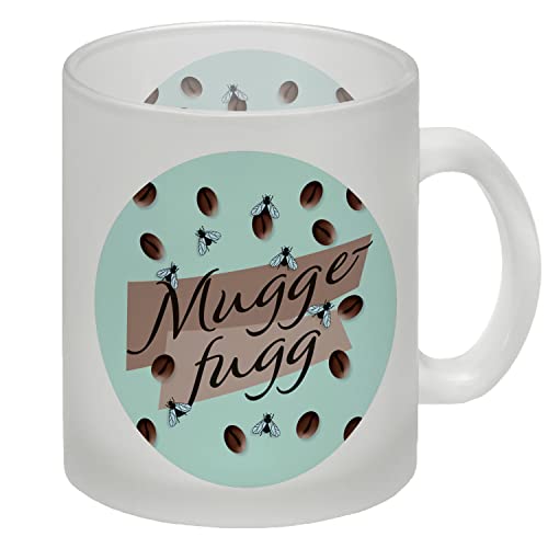 Muggefugg Malzkaffee Glas Tasse mit Kaffeebohnen und Fliegen türkis als Geschenk für Liebhaber von dünnem Kaffee oder Kinderkaffee ohne Koffein als lustiger Gag beim Frühstück von speecheese