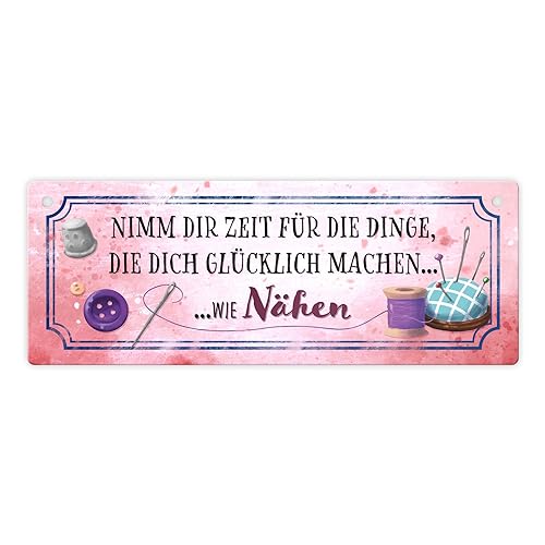 Nimm dir Zeit zu nähen Metallschild L in 10,5x28cm Dekoration für Nähzimmer Handwerk Basteln Näherin Hobby Nadel und Faden Schild Metallschild L in 10,5x28cm XL Das Schild ist eine von speecheese