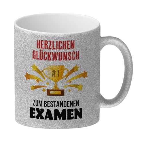 Nummer 1-Pokal Glitzer-Kaffeebecher mit Spruch Glückwunsch zum bestandenen Examen Feiere Erfolg am Esstisch Pokal Tasse für Prüfung Studium Perfekt für Familie von speecheese