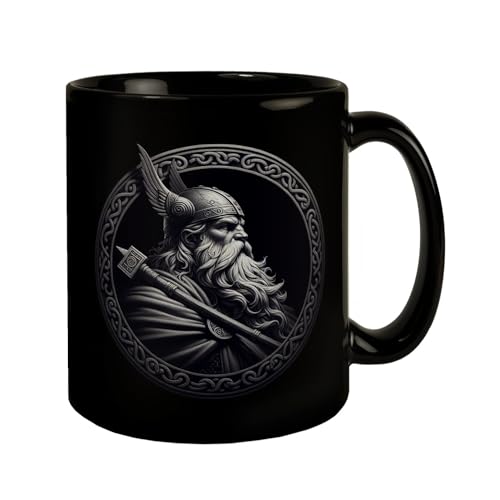 Odin Wikingergott Amulett Tasse schwarz in Schwarz Wikinger Allvater Einäugig Gott der nordischen Mythologie Göttervater Odin Amulett Wikingerbecher von speecheese