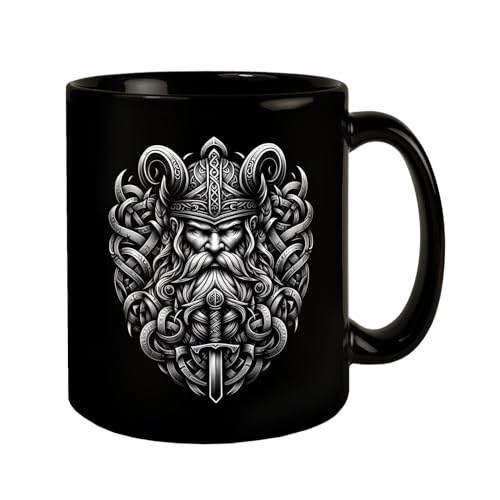 Odin Wikingergott Tasse schwarz in Schwarz Trinke wie der Göttervater Odin der Allvater Einäugiger Gott nordische Mythologie - Stilvolle WikingerTasse schwarz von speecheese