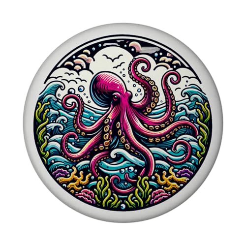 Oktopus Magnet mit Flaschenöffner rund Schöner Meereslebewesen-Krake Marine Ozean-Thema Unterwasserwelt Meerestiere Deko-Magnet von speecheese