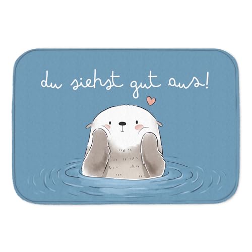 Otter Badematte mit Spruch Du siehst gut aus Kawaii Süße Otter Badematte Herz Liebe Design Freundschaftsgeschenk verliebt nackig Motiv von speecheese