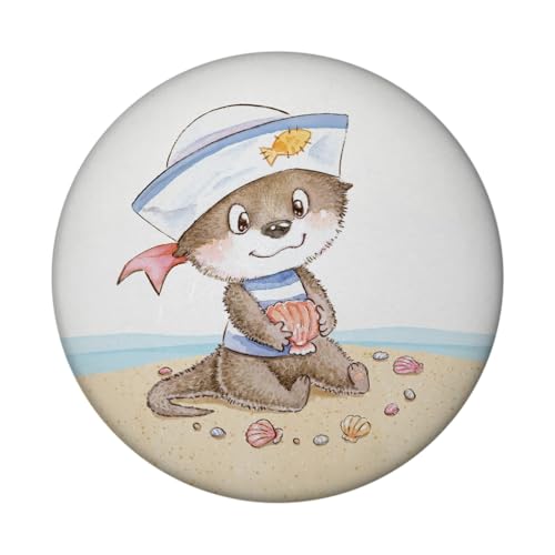 Ottfried der Otter Magnet rund Kinder Geburtstag Niedliches Fischotter Strand Aquarell Matrose Süßes maritim Geburtstag Küchen Muscheln sammelnder Magnet rund von speecheese