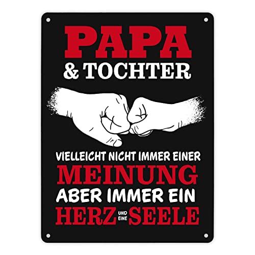 Papa & Tochter, ein Herz und eine Seele Metallschild XL in 21x28 cm mit Spruch in rot als schöne Dekoration für Papas Lieblingsplatz, um die Freundschaft zwischen Vater und Kind zu von speecheese