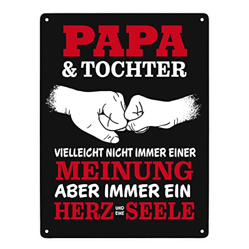 Papa & Tochter, ein Herz und eine Seele Metallschild XXL in 28x38 cm mit Spruch in rot als schöne Dekoration für Papas Lieblingsplatz, um die Freundschaft zwischen Vater und Kind von speecheese