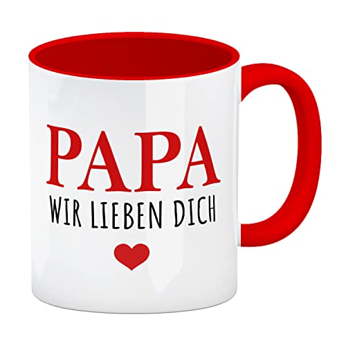 Papa wir lieben dich Kaffeebecher in rot in rot mit Herz als schöne Tasse für einen tollen Papa dessen Familie ihn von Herzen liebt um Liebe zu Dad zu zeigen Herrentag Vatertag von speecheese