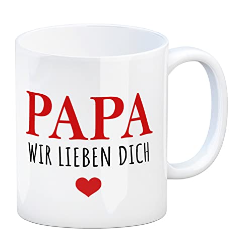 Papa wir lieben dich Kaffeebecher in rot mit Herz als schöne Tasse für einen tollen Papa dessen Familie ihn von Herzen liebt um Liebe zu Dad zu zeigen Herrentag Vatertag von speecheese