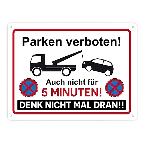 Parken verboten Metallschild XXL in 28x38 cm mit lustigem Spruch ein praktisches Schild für Privatparkplätze, Garagentore, um Falschparker abzuschrecken die gerne vor deiner von speecheese