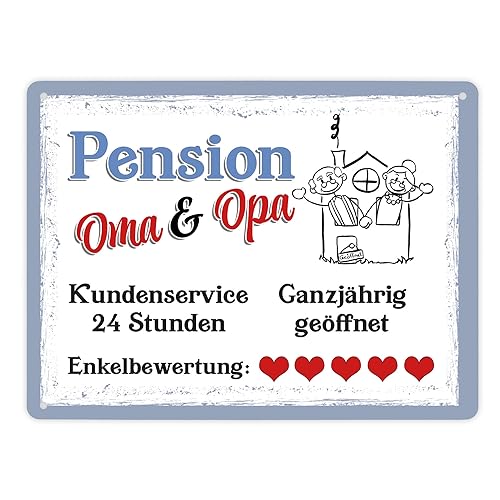 Pension Oma und Opa Metallschild XL in 21x28 cm als Geschenk für die geliebten Großeltern welche einem keinen Wunsch abschlagen können Omi Opi Schild von speecheese