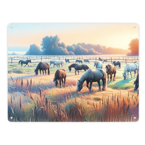 Pferde auf Koppel bei Sonnenaufgang Metallschild XXL in 28x38 cm Idyllisches Landschaftsbild der Ruhe in Natur-Szenerie bei Morgenlicht auf der Weide Pferde auf Koppel bei Sonnenaufgang Metallschild XXL in 28x38 cm Idyllisches Landschaftsbild der Ruhe in Natur-Szenerie bei Morgenlicht auf der Weide von speecheese