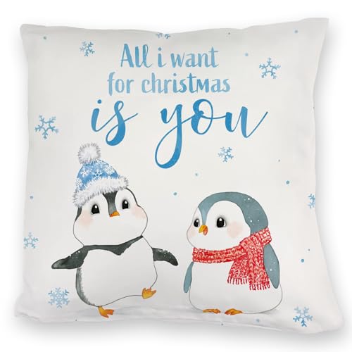 Pinguin Kuschelkissen mit Spruch All i Want for Christmas is You EIN bequemes DekoKuschelkissen für die Couch Frauen KuschelKuschelkissen Motiv EIS Weihnachten Sofa Aquarell von speecheese