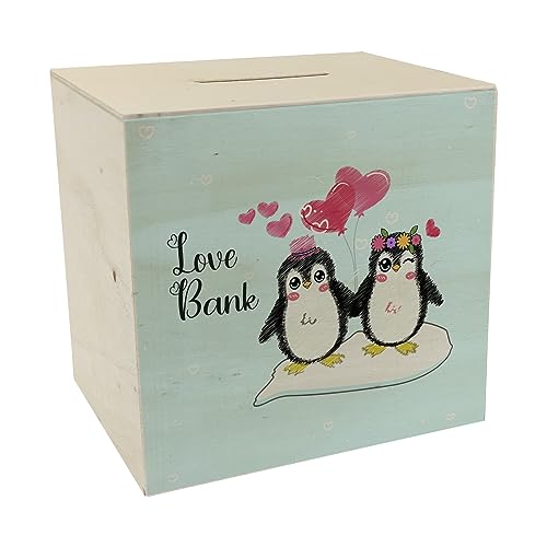 Pinguin Love Bank Spardose aus Holz niedliches Pärchen Sparschwein zum Sparen auf einen gemeinsamen Traum zur Hochzeit Verlobung Flitterwochen Urlaub Ehering von speecheese