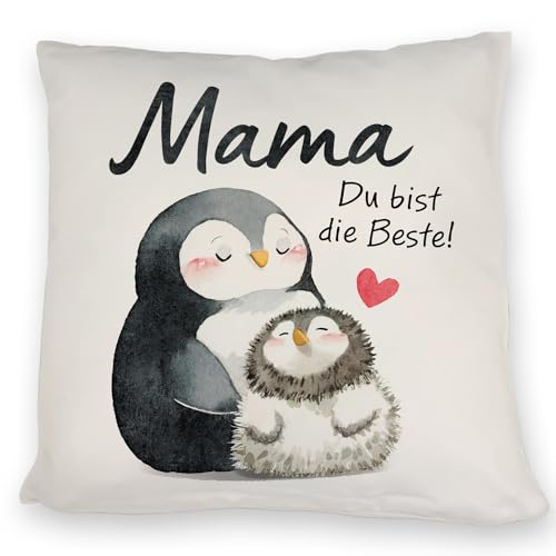 Pinguin Mutter und Kind Kissen mit Spruch Mama du bist die Beste Ideales Muttertagsgeschenk mit Herz - Liebevolle Familie Tier Motive Pinguin Mutter und Kind Kissen mit Spruch Mama du bist die Beste Ideales Muttertagsgeschenk mit Herz - Liebevolle Familie Tier Motive von speecheese