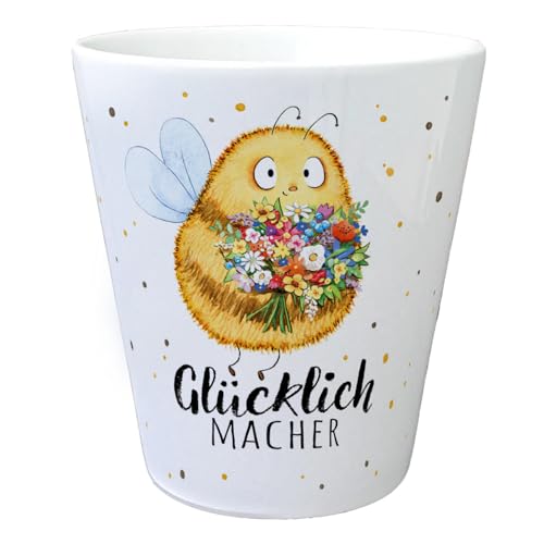 Pummel Biene Blumentopf mit Spruch Glücklichmacher Hummel-Frühling Blumentopf mit Rad Gezeichnete Blumen Machen glücklich Fahrrad-Deko von speecheese