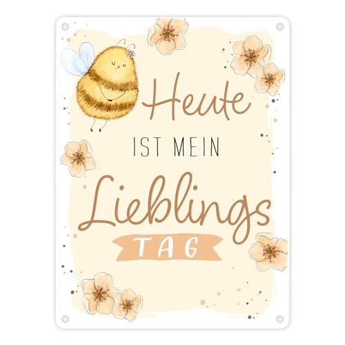 Pummel Biene Metallschild in 15x20 cm mit Spruch Heute ist mein Lieblingstag Hummel Blume Design Frühlingsdeko Gezeichnet Honig Liebe Geburtstagsgeschenk von speecheese