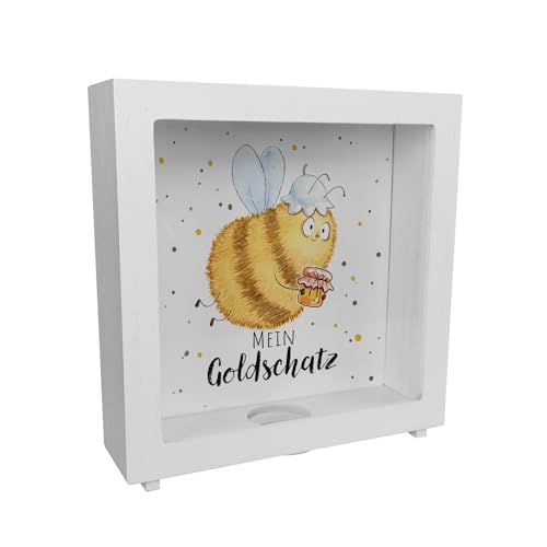 Pummel Biene Rahmen Spardose aus Holz mit Spruch Mein Goldschatz EIN buntes Sparschwein für Ersparnisse Honigtopf Hummel Sparbüchse Frauen Motiv Frühling niedlich von speecheese