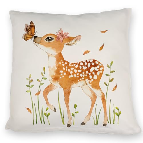 REH Kissen im Aquarell Stil EIN bequemes DekoKissen für die Couch Natur Waldtiere Wald Geschenkidee Rehkitz Herbst Geburtstag Sofa Frauen niedlich von speecheese