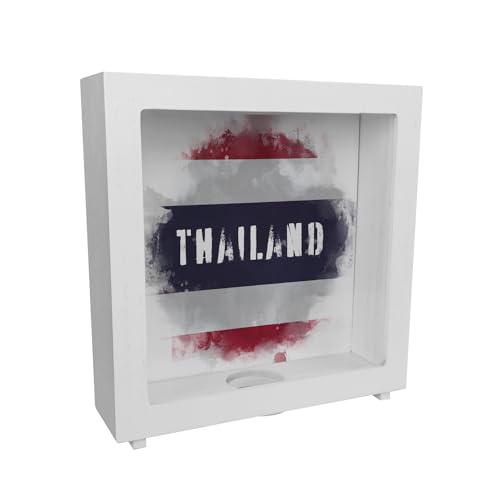 Rahmen Spardose aus Holz Thailand-Flagge im Used Look - Sparschwein für Urlauber eine schöne Sparbüchse mit der thailändischen Nationalflagge verziert um auf die Reise zu sparen von speecheese