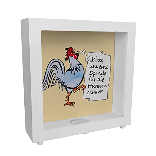 Rahmen Spardose aus Holz mit Hahn Motiv in blau zum Thema Trinkgeld und lustigem Spruch schöne Sparbüchse als Geschenk für Sparfüchse die Hühner mögen und eine Hühnerschar auf dem Rahmen Spardose aus Holz mit Hahn Motiv in blau zum Thema Trinkgeld und lustigem Spruch schöne Sparbüchse als Geschenk für Sparfüchse die Hühner mögen und eine Hühnerschar auf dem von speecheese