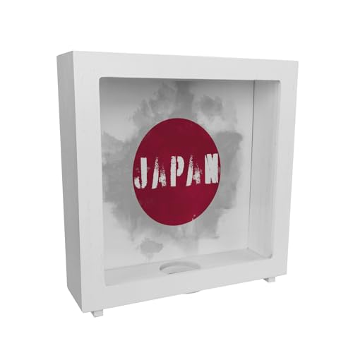 Rahmen Spardose aus Holz mit Japan-Flagge im Used Look - Sparschwein für Urlauber eine schöne Sparbüchse mit der japanischen Nationalflagge verziert um auf die Reise nach Japan zu von speecheese