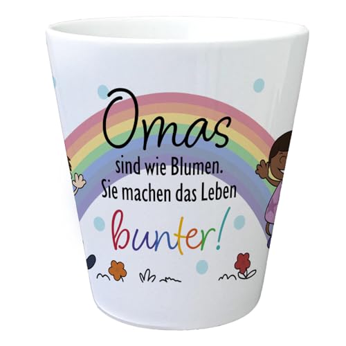 Regenbogen Blumentopf mit Spruch Omas sind wie Blumen Sie Machen das Leben bunter EIN bunter Pflanzentopf für die Fensterbank Motiv Oma bunt Übertopf Kindermotiv Garten Dankeschön von speecheese