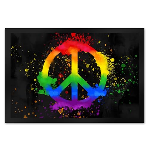Regenbogen Fußmatte XL in 40x60 cm mit Peace-Zeichen Türmatte mit Buntem Regenbogen Motiv als Geschenk für einen Unterstützer der LGBTQ-Bewegung von speecheese