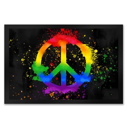 Regenbogen Fußmatte XXL in 50x75 cm mit Peace-Zeichen Türmatte mit Buntem Regenbogen Motiv als Geschenk für einen Unterstützer der LGBTQ-Bewegung von speecheese