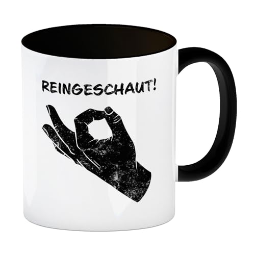 Reingeschaut! Kaffeebecher mit lustigem Streich Kaffeebecher Schwarz Für Scherzbolde und Leute die sich gerne an Streiche aus ihrer Jugend erinnern ist dieser Kaffeebecher ein von speecheese