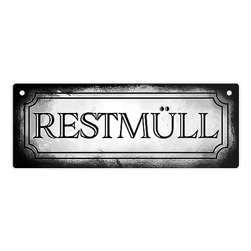 Restmüll Metallschild L in 10,5x28cm für die Mülltrennung im Used Look schönes Blechschild für den Mülleimer in Retrooptik um klar zu machen welcher Müll in welche Tonne gehört von speecheese