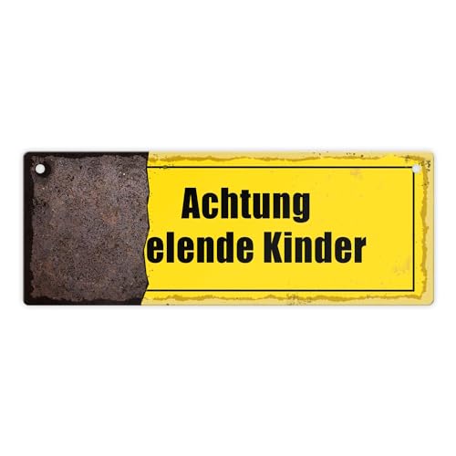 Rostoptik Warnschild Metallschild mit Spruch Achtung elende Kinder ein witziges Schild für Eltern lustiges Motiv Männer Gartenparty Spruch Blechschild Dekoration Straßenschild von speecheese