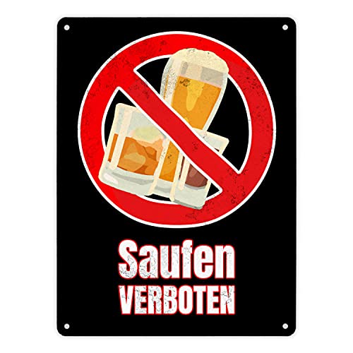 Saufen verboten Verbotsschild im Comic-Stil in Schwarz kein Alkohol Hinweisschild Alkoholverbot Warnschild Metallschild XL in 21x28 cm für alle die etwas gegen Alkoholgelage haben von speecheese